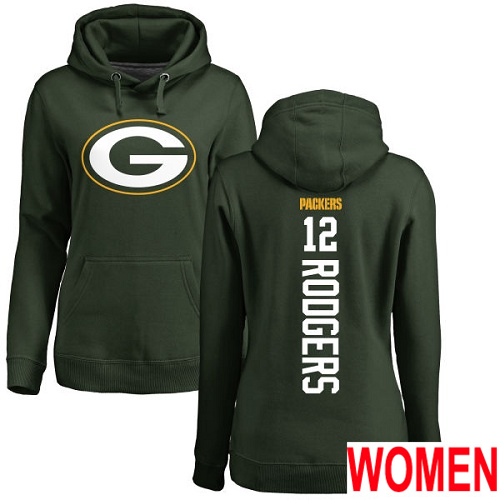 Green Bay Packers Green Women 12 Rodgers Aaron Backer Nike NFL Pullover Hoodie Sweatshirts